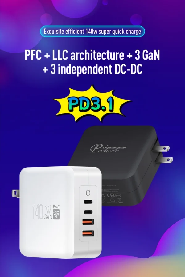 PD140CCAA GaN PD3.1 140W USB-C Schnellladegerät für MacBook Pro & Laptops – Bild 2